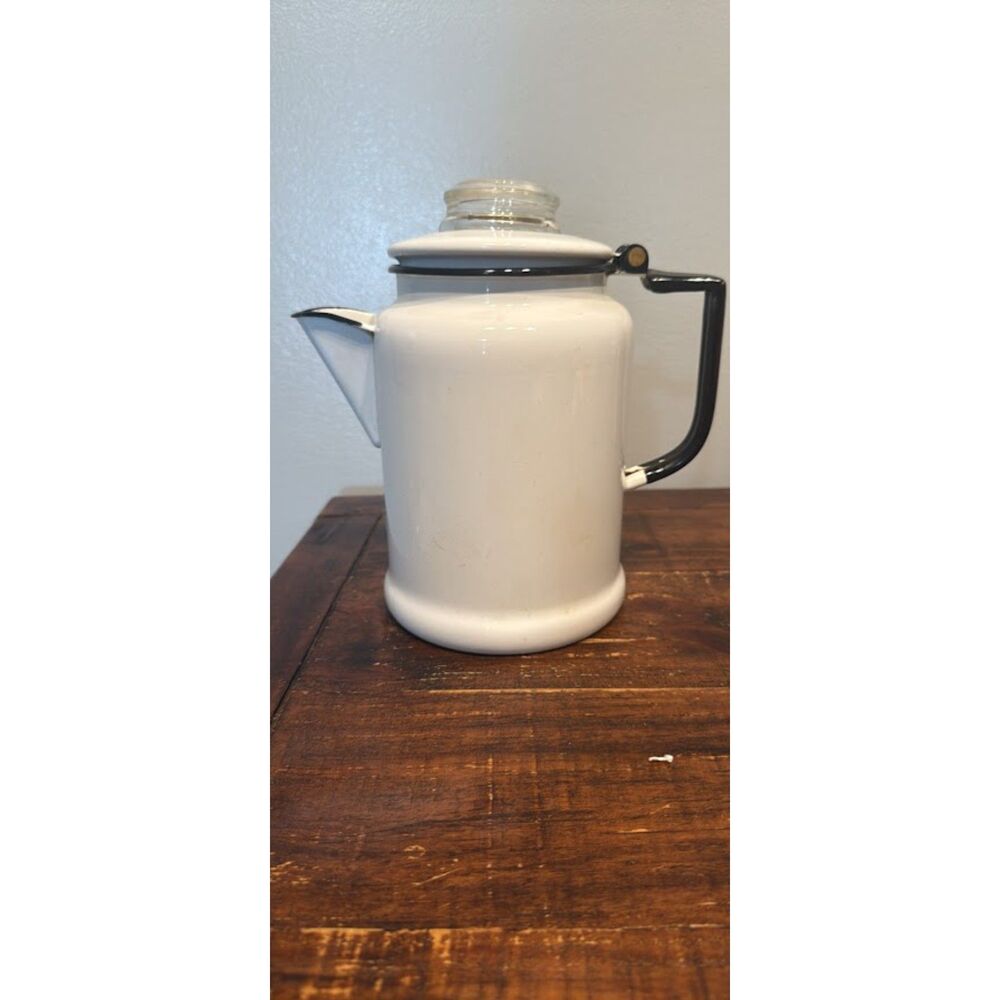 vintage white enamel coffee percolator